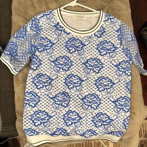 Lili Sidonio / Molly & Bracken Blue and White Floral Lace Top